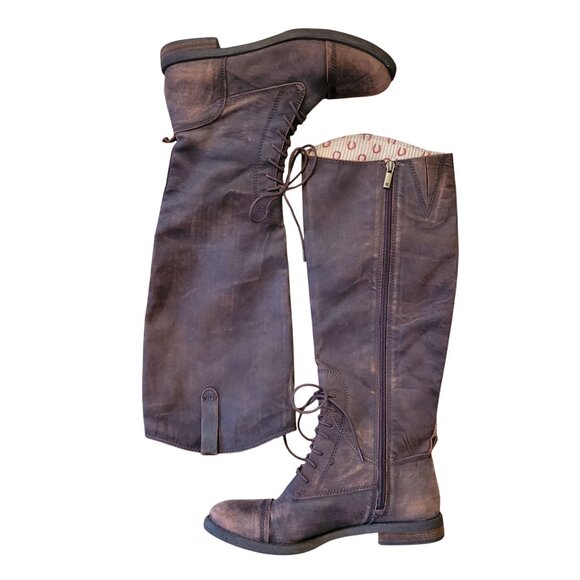 Lucky Brand RIA Tall Brown Leather Field Riding Boots Lace Up Equestrian - Picture 5 of 12